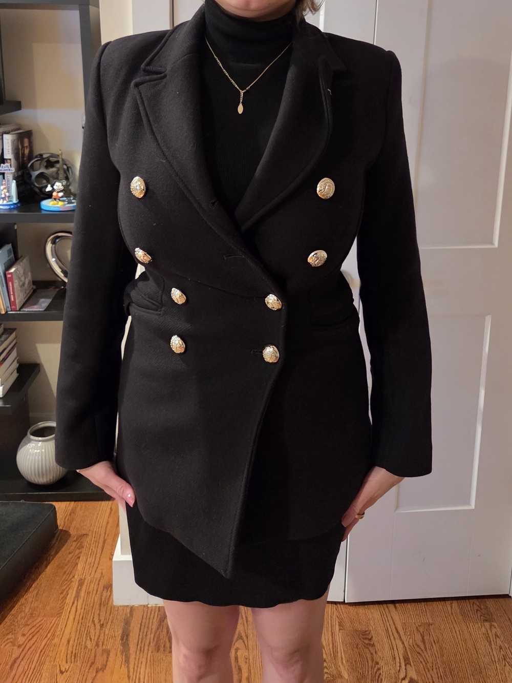 Zara Black Double-Breasted Blazer with Gold Buttons